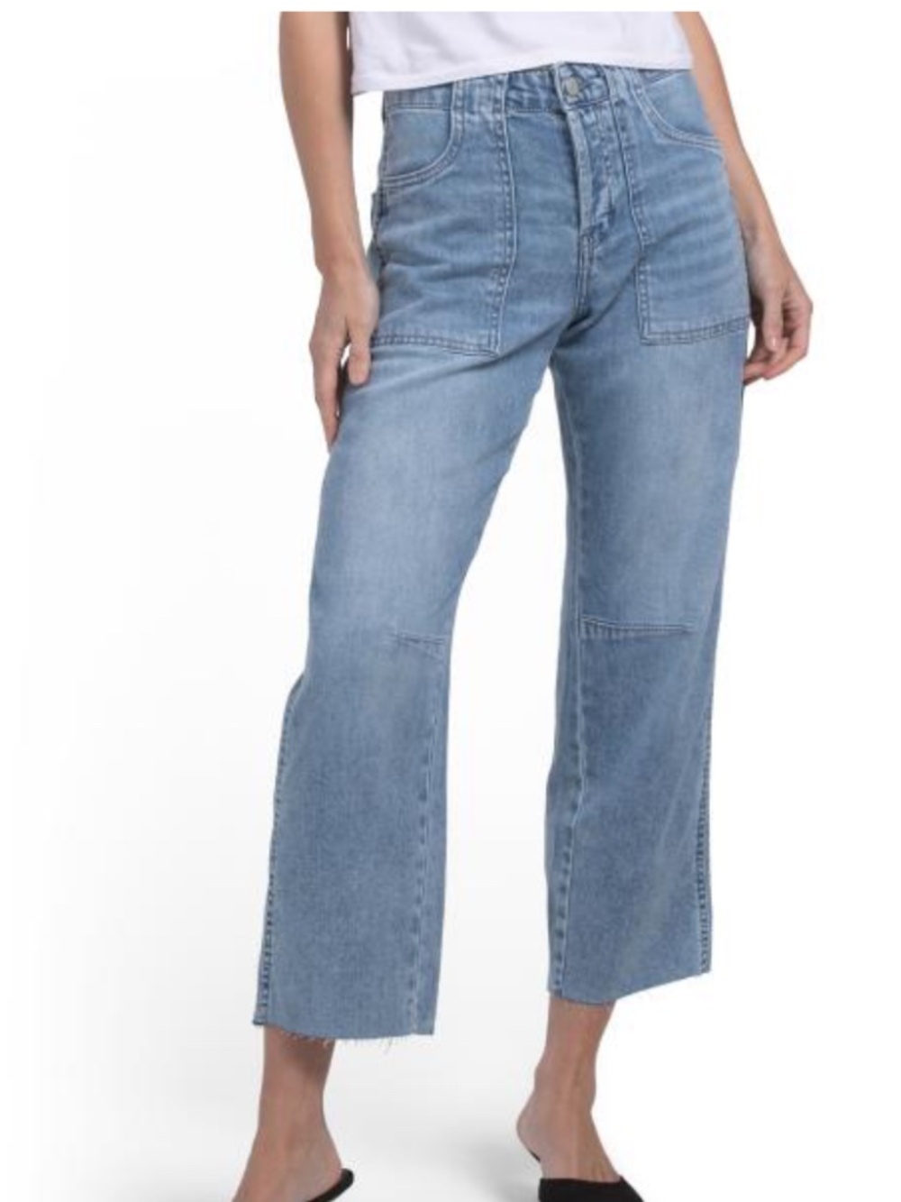 OAT NEW YORK Cloud Luxe Denim tapered barrel leg jeans raw hem NWT